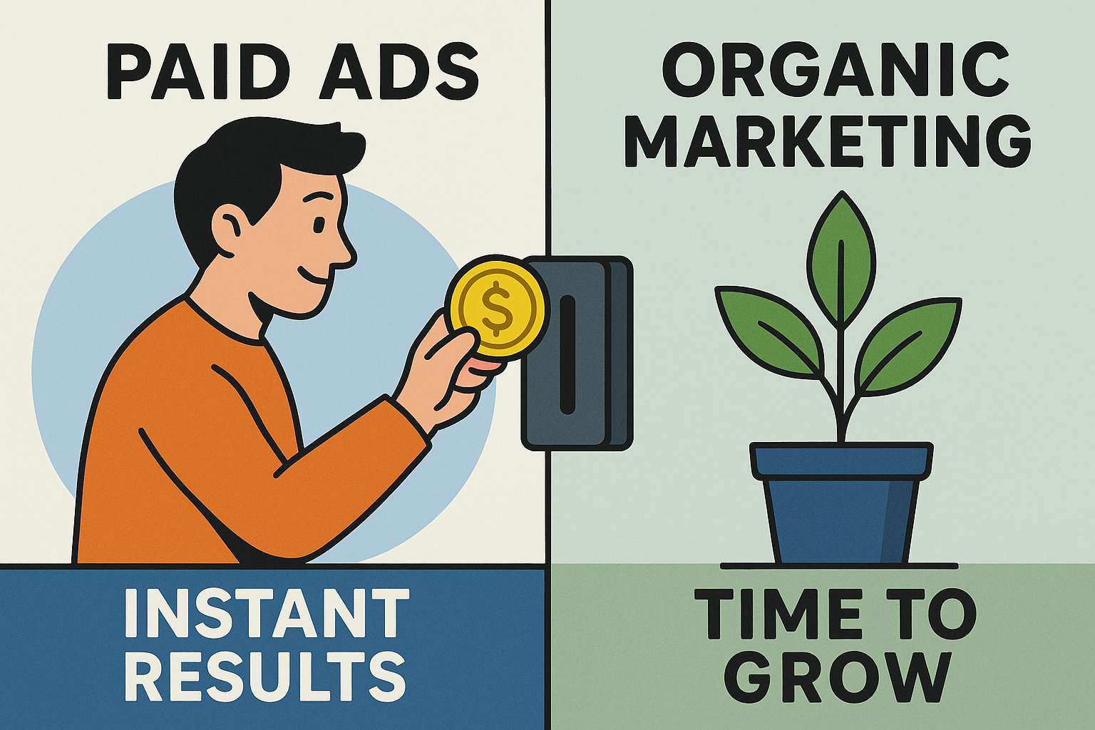 paid ads vs organic marketing visual